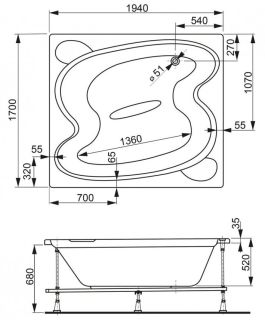 Акриловая ванна VagnerPlast Helios VPBA197HEL2X-04 194x170см белый